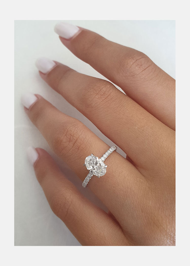 1.0 CT Oval Cut Solitaire Hidden Halo Style Moissanite Engagement Ring
