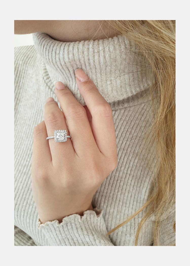 1.50 CT Cushion Cut Moissanite Halo Style Engagement Ring