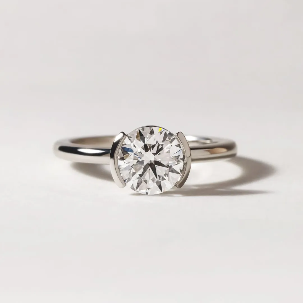 1.30 CT Round Cut Moissanite Bezel Engagement Ring