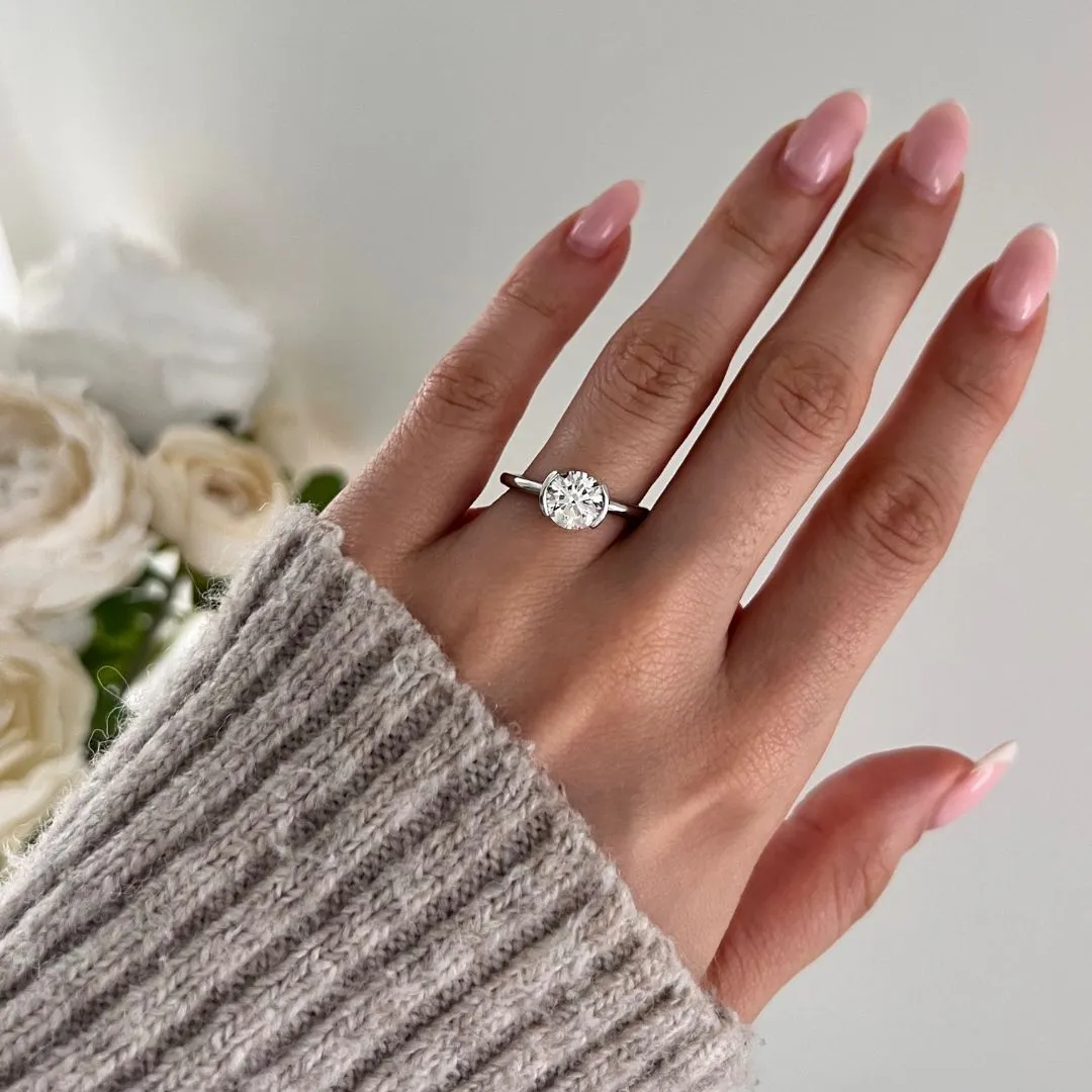 1.30 CT Round Cut Moissanite Bezel Engagement Ring