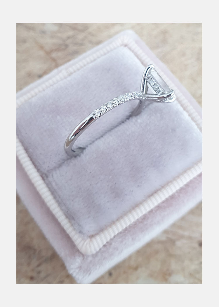 1.0 CT Emerald Cut Moissanite Diamond Hidden Halo Engagement Ring