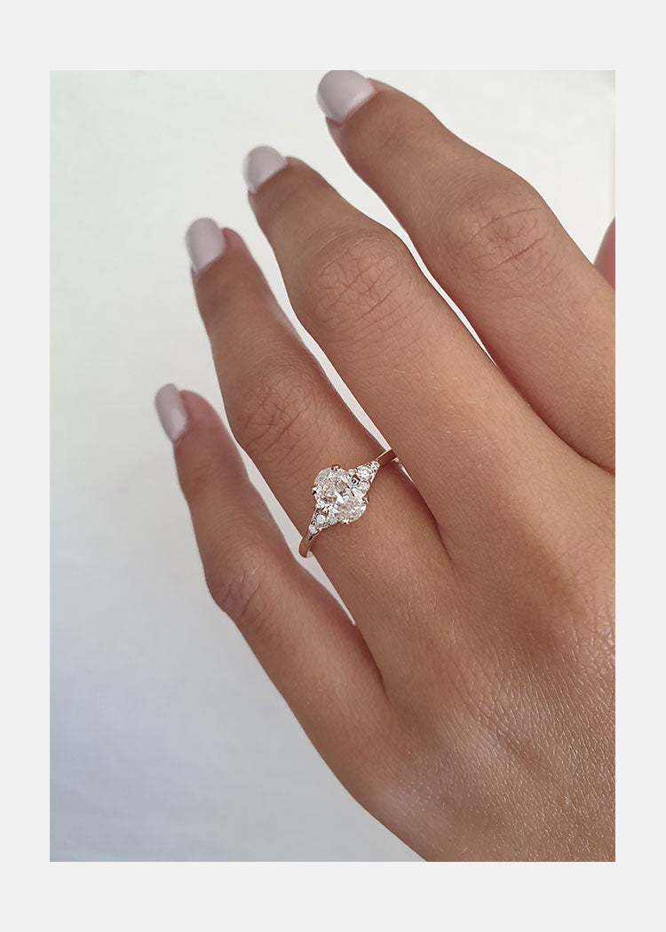 1.0 CT Oval Cut Cluster Style Moissanite Engagement Ring