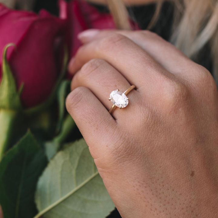 2.05 CT Oval Cut Moissanite Hidden Halo Engagement Ring