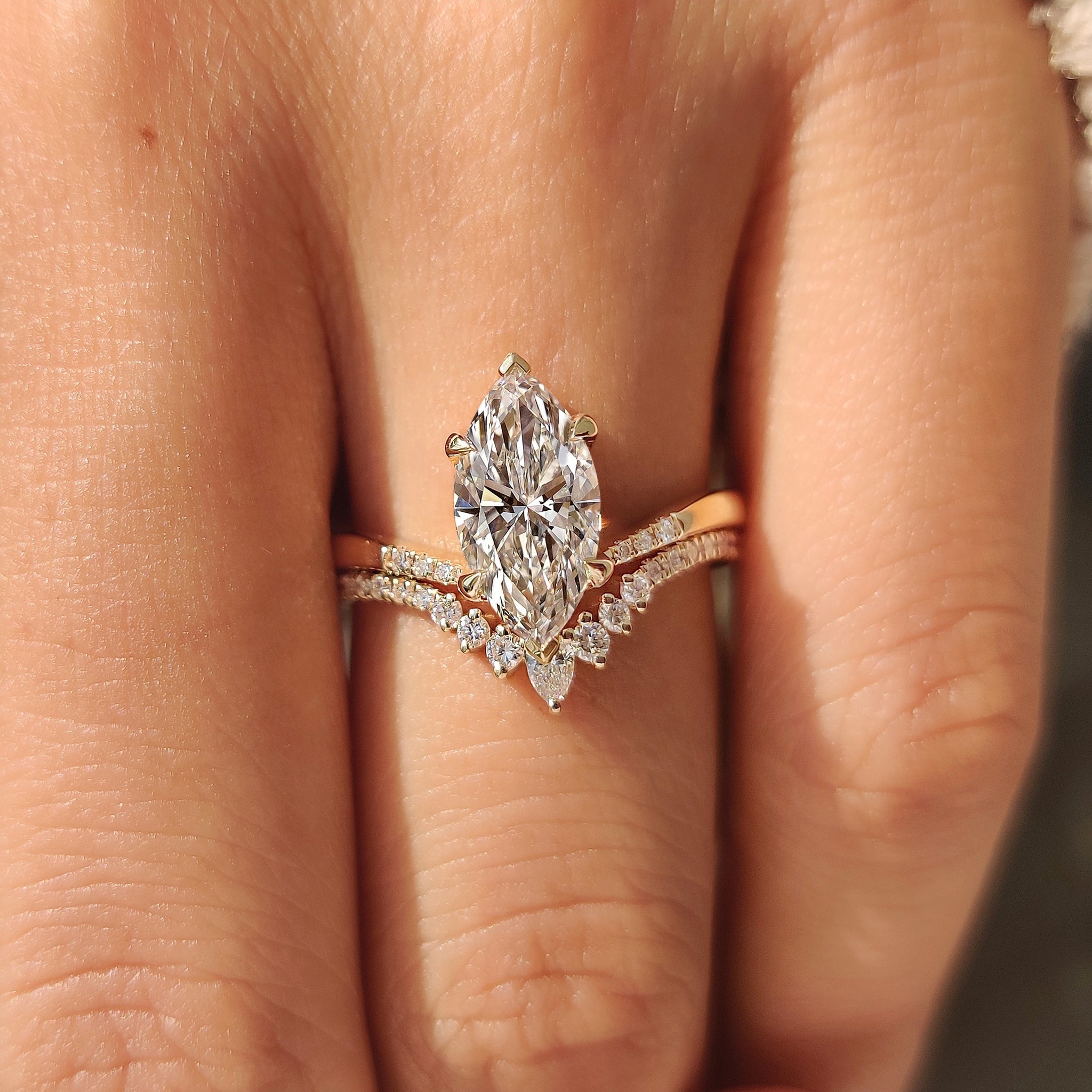 Marquise Cut Diamond Engagement Ring With Wedding Band