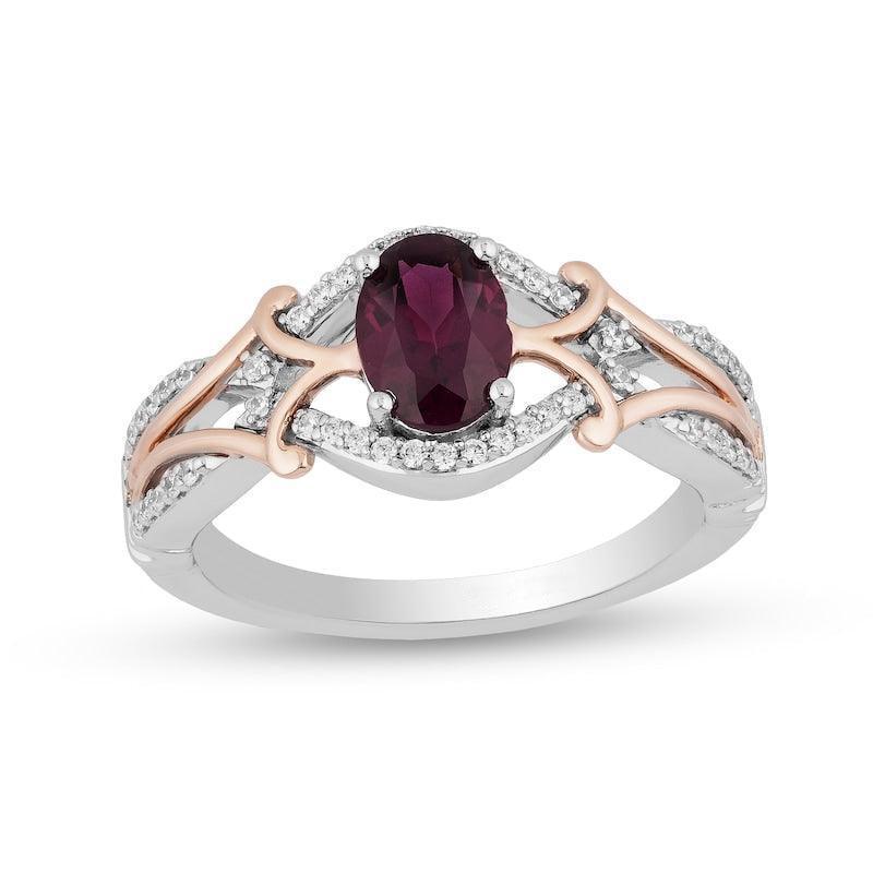 Enchanted Disney Mulan Live Action Rhodolite Garnet and 1/6 CT. T.W. Diamond Ring