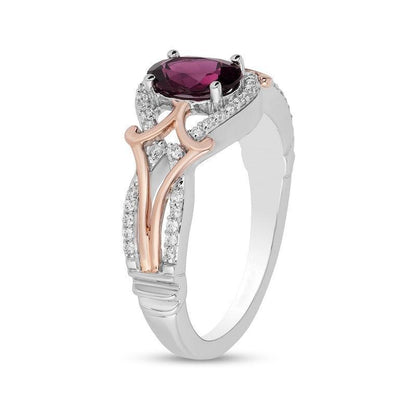 Enchanted Disney Mulan Live Action Rhodolite Garnet and 1/6 CT. T.W. Diamond Ring