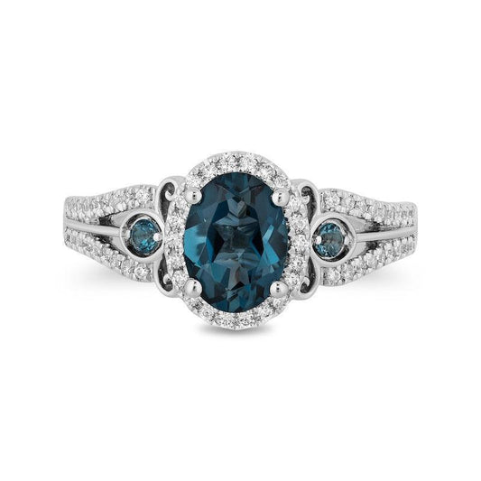 Enchanted Disney Cinderella Oval London Blue Topaz and 1/3 CT. T.W. Diamond Frame Engagement Ring