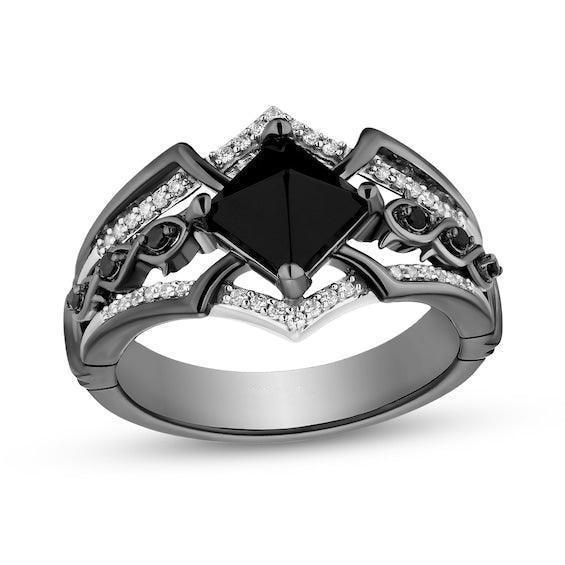 Enchanted Disney Villains Maleficent Princess-Cut Onyx and Diamond Ring