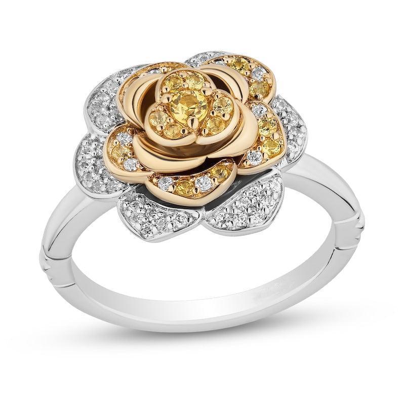 Enchanted Disney Belle Yellow Sapphire and 1/4 CT. T.W. Diamond Rose Ring