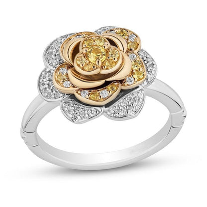 Enchanted Disney Belle Yellow Sapphire and 1/4 CT. T.W. Diamond Rose Ring