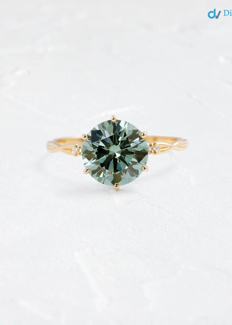 V.24 ct blue green lab grown round cut engagement ring - DisneyValley Main image