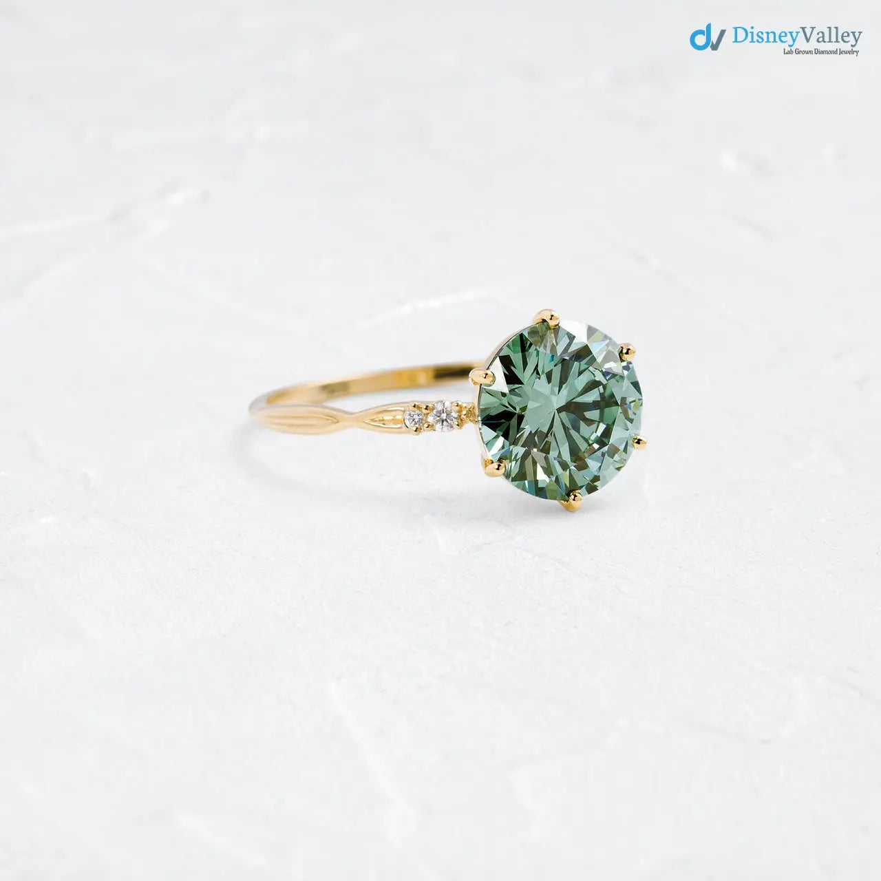 V.24 ct blue green lab grown round cut engagement ring - DisneyValley