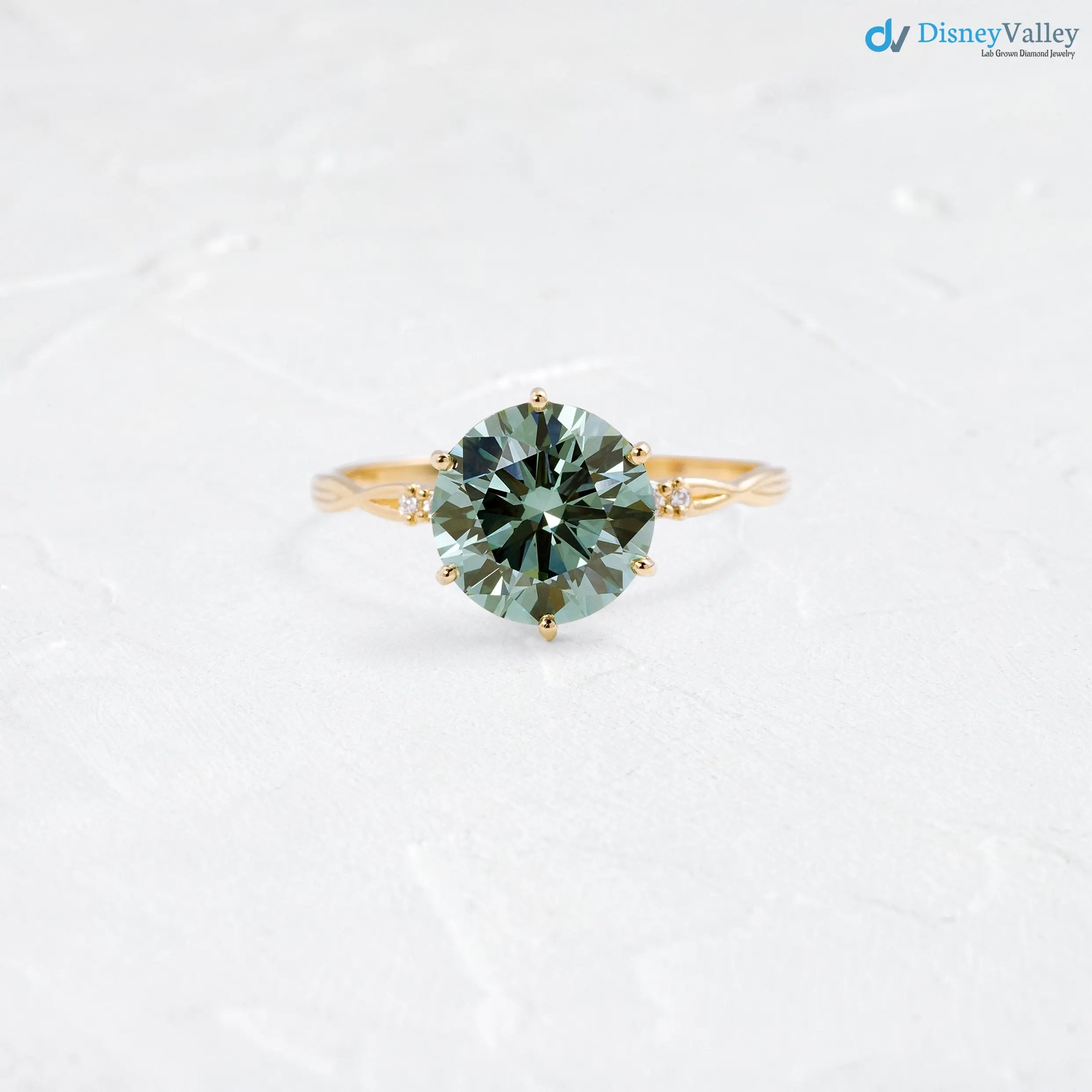 V.24 ct blue green lab grown round cut engagement ring - DisneyValley