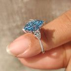 Blue Dutch Marquise Three Stone Ring with Pear Side Stones