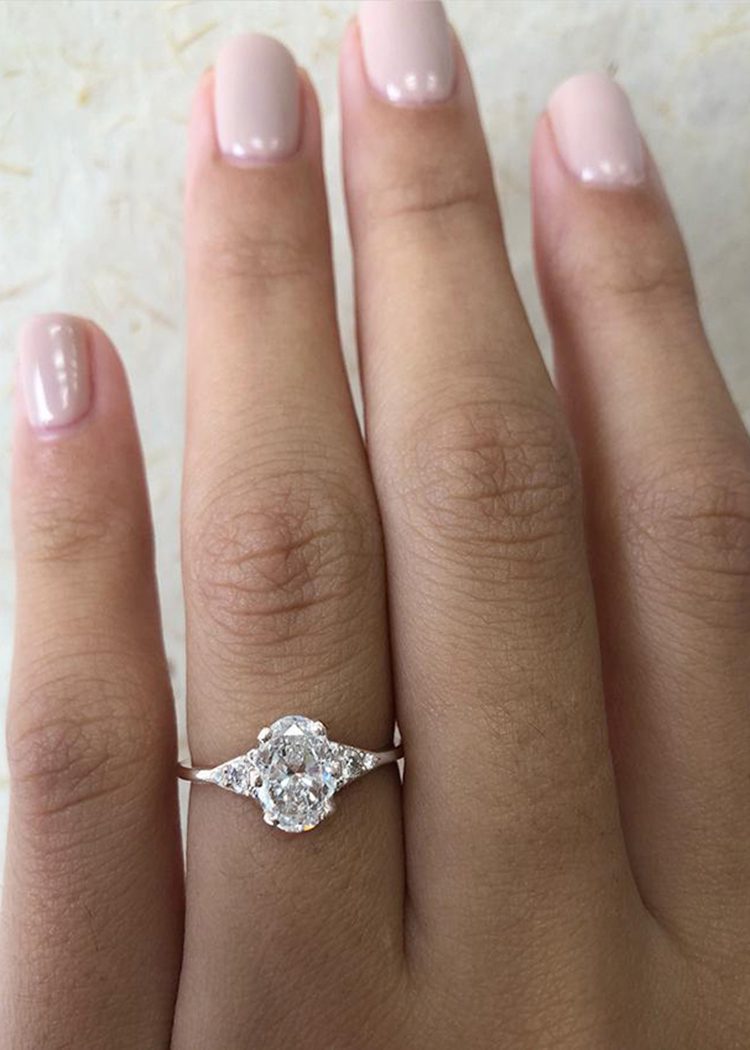 1.0 CT Oval Cut Cluster Style Moissanite Engagement Ring