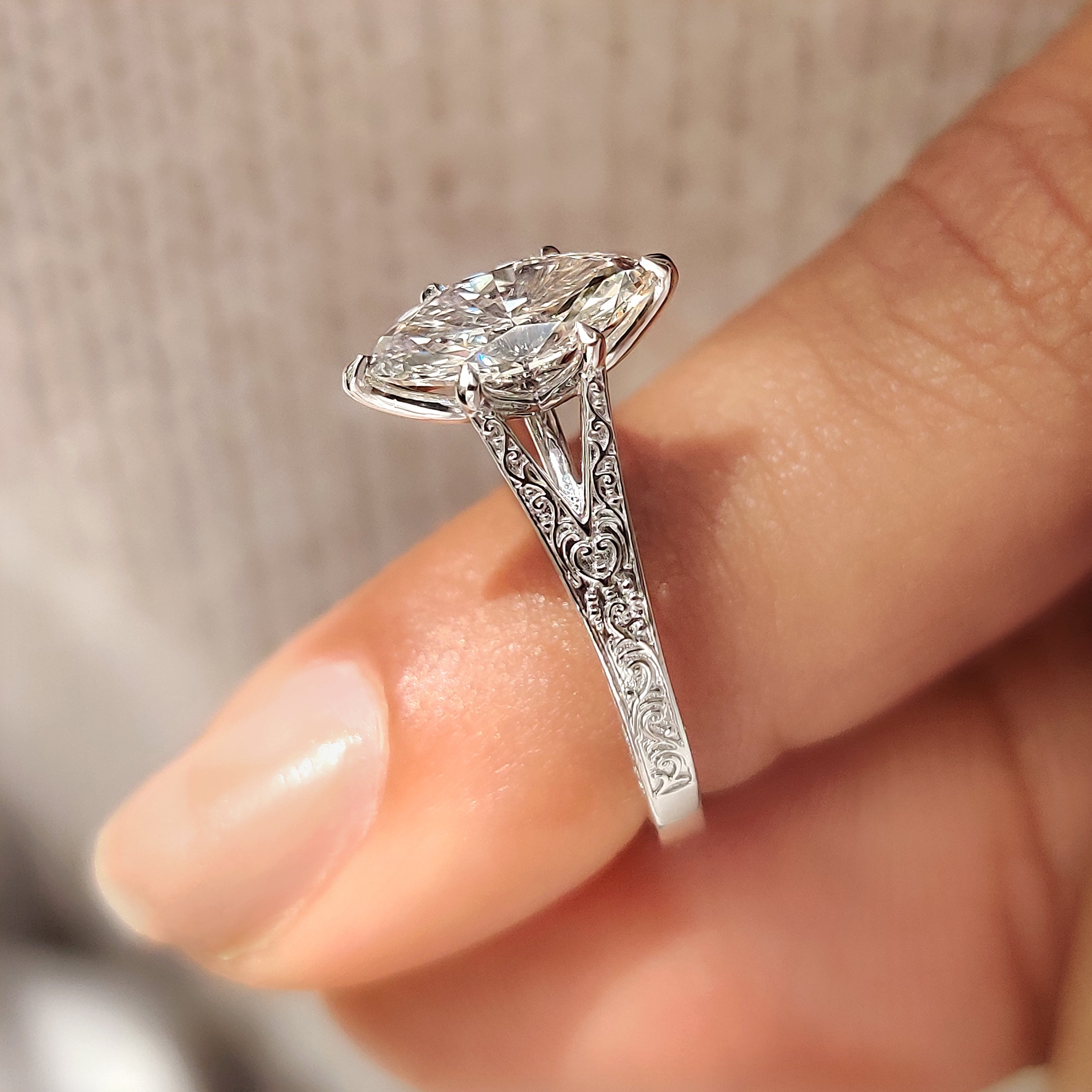 Split Shank Marquise Cut Engagement Ring in Solitaire Style