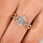Nature Inspired Ring with Elongated Hexagon Step Cut Diamond