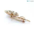 Vintage 14k Yellow Gold Round White Diamond Flower Motif Brooch Pin DisneyValley
