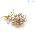 Vintage 14k Yellow Gold Round White Diamond Flower Motif Brooch Pin DisneyValley