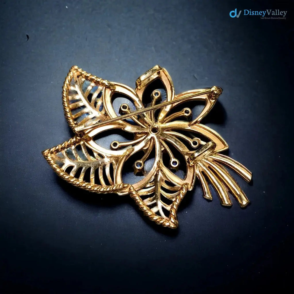 Vintage Retro 14K Rose Gold Diamond Sapphire Flower Brooch Pendant DisneyValley