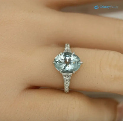 Vintage Style Engagement Ring Aquamarine and Diamond Ring - DisneyValley
