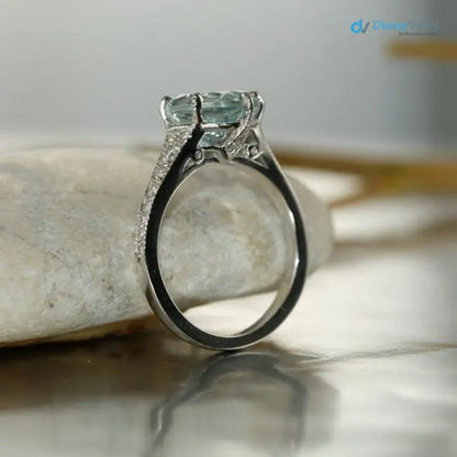 Vintage Style Engagement Ring Aquamarine and Diamond Ring - DisneyValley