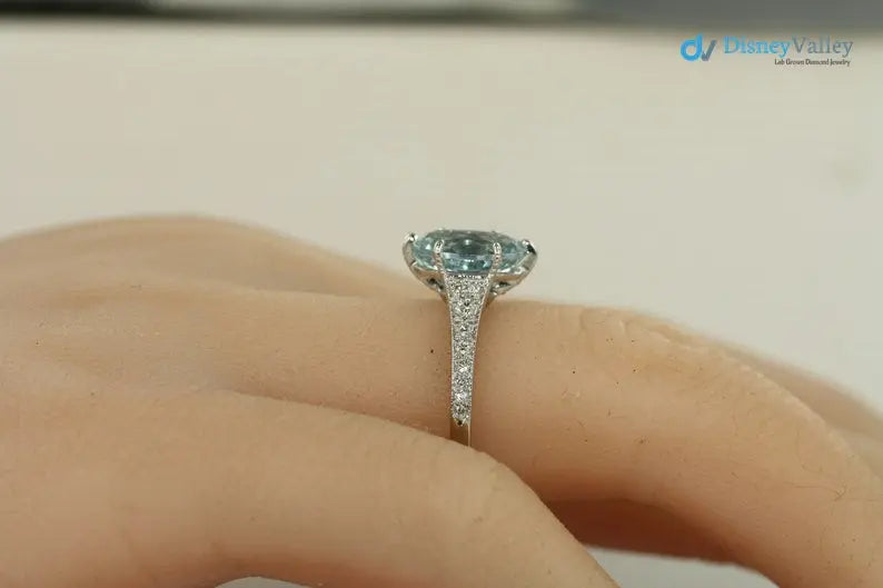 Vintage Style Engagement Ring Aquamarine and Diamond Ring - DisneyValley