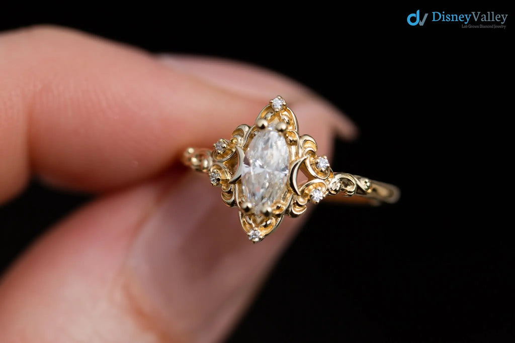 Vintage style marquise diamond aurora moon setting Cluster rings - DisneyValley