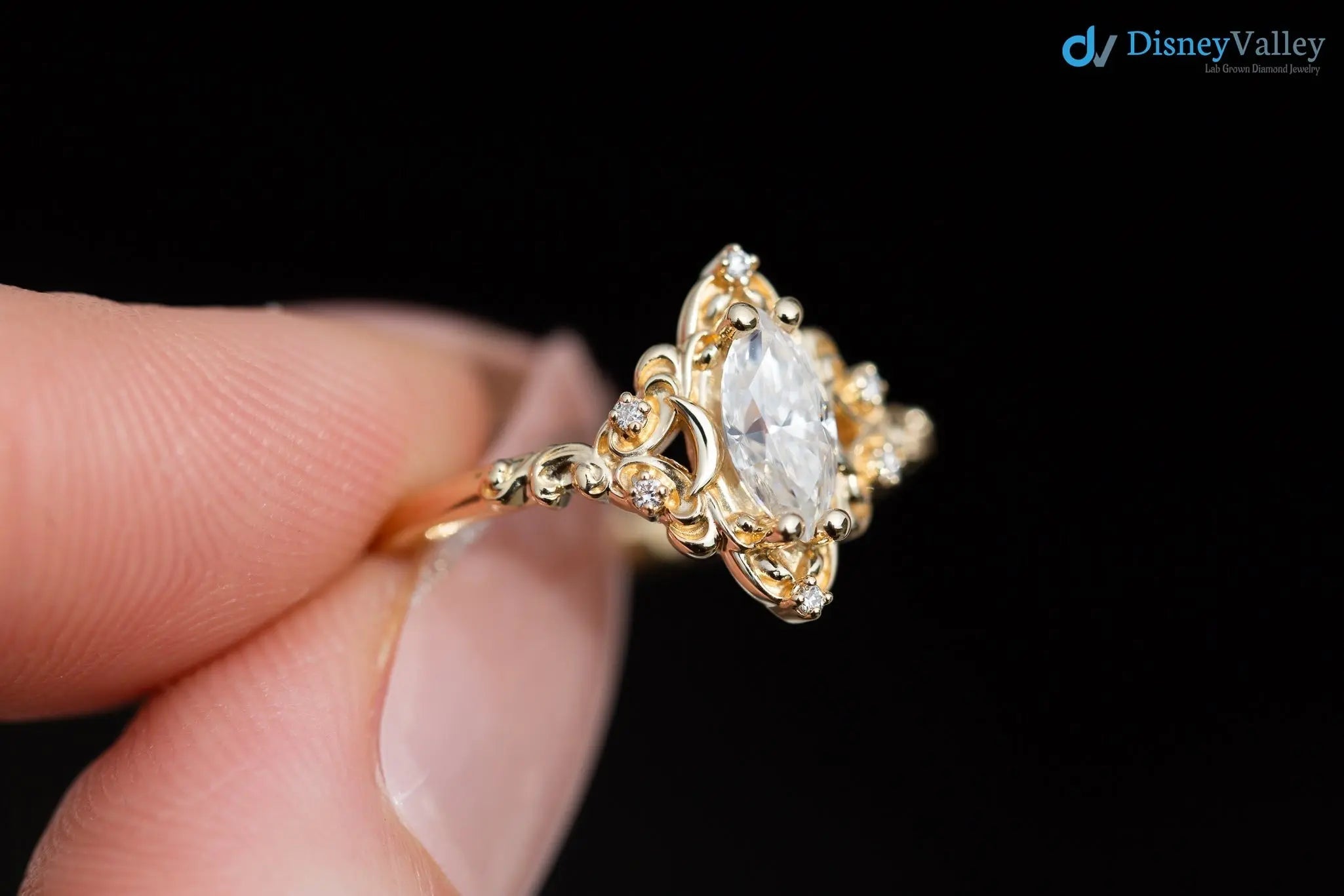 Vintage style marquise diamond aurora moon setting Cluster rings - DisneyValley