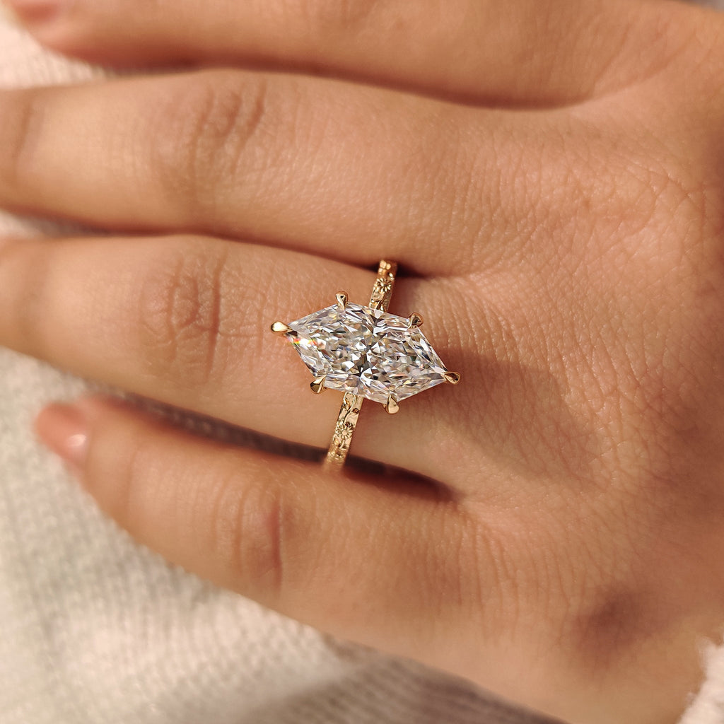 Nature Inspired Dutch Marquise Engagement Ring in Sunflower Design
