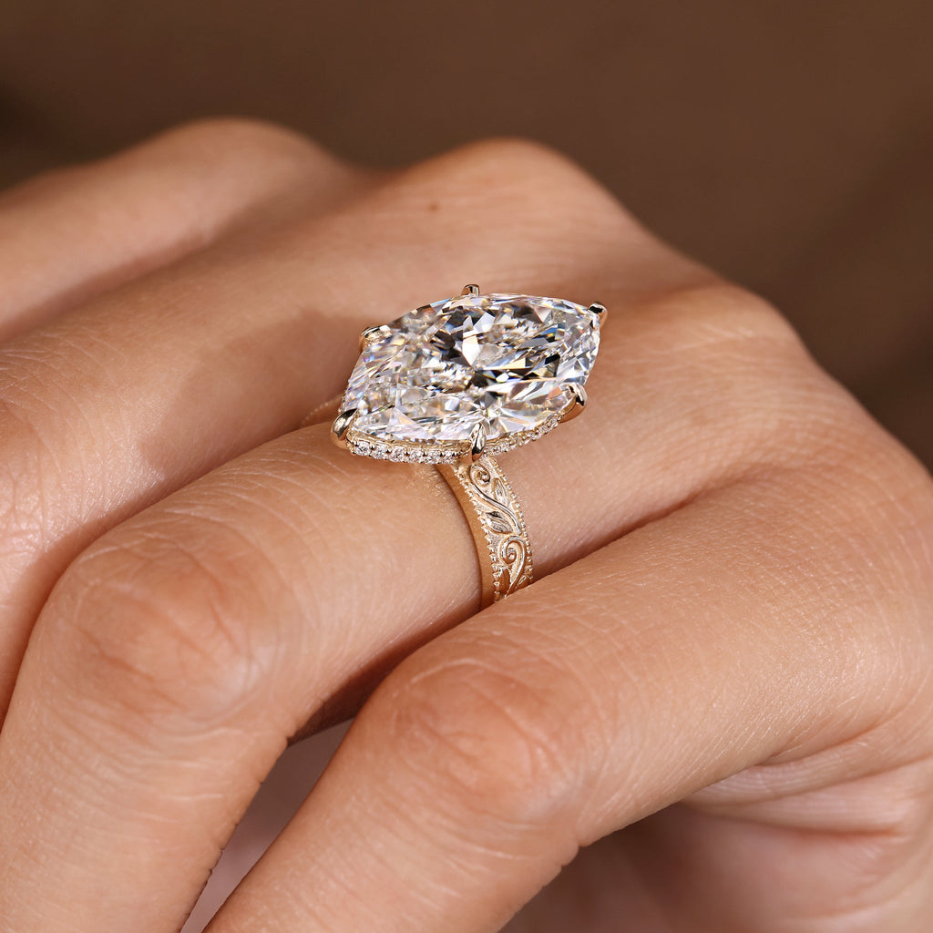 IGI Certified 10-12 Carat Marquise Diamond Ring in Solitaire Style