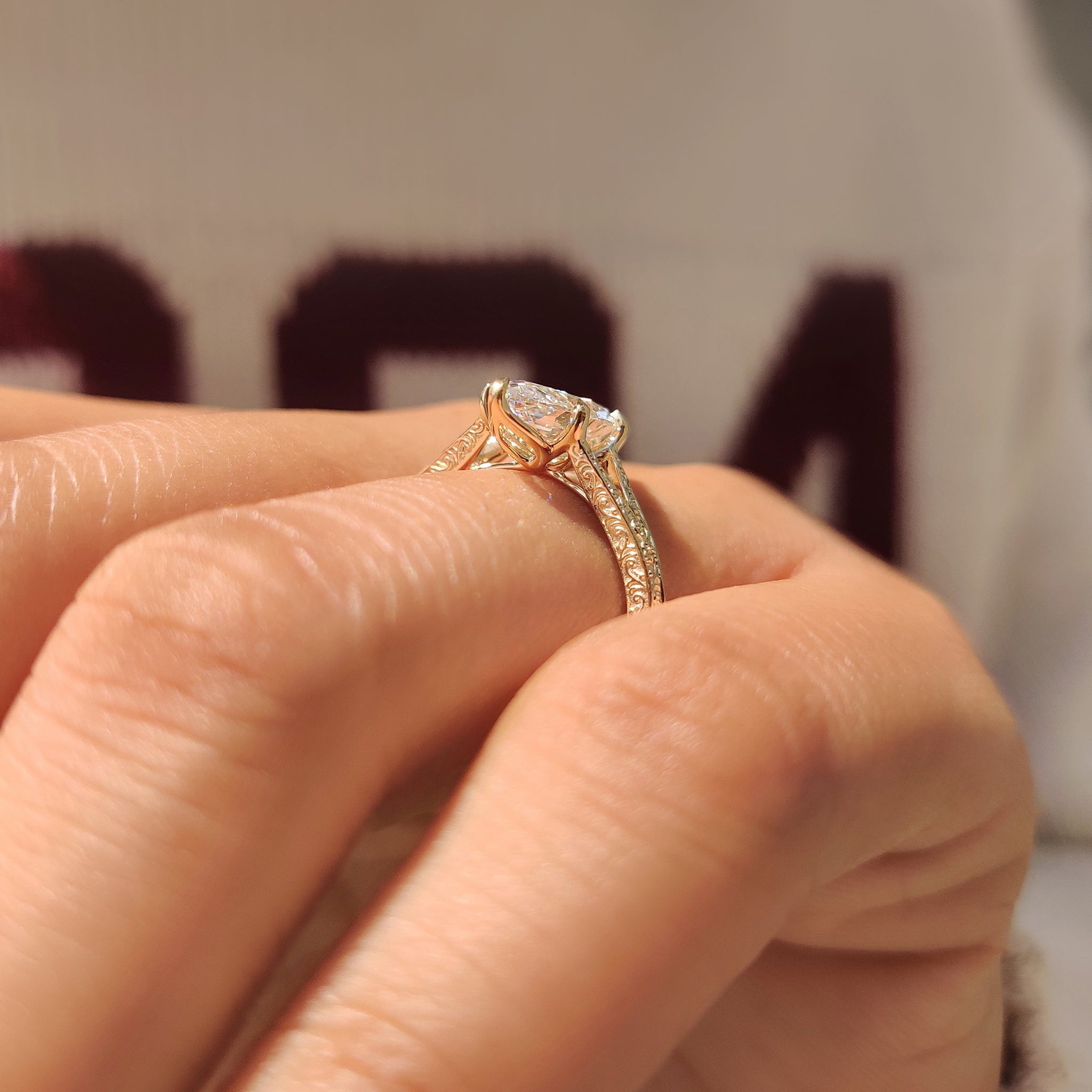 Marquise Cut Vintage Diamond Ring with Filigree Details Secondary image