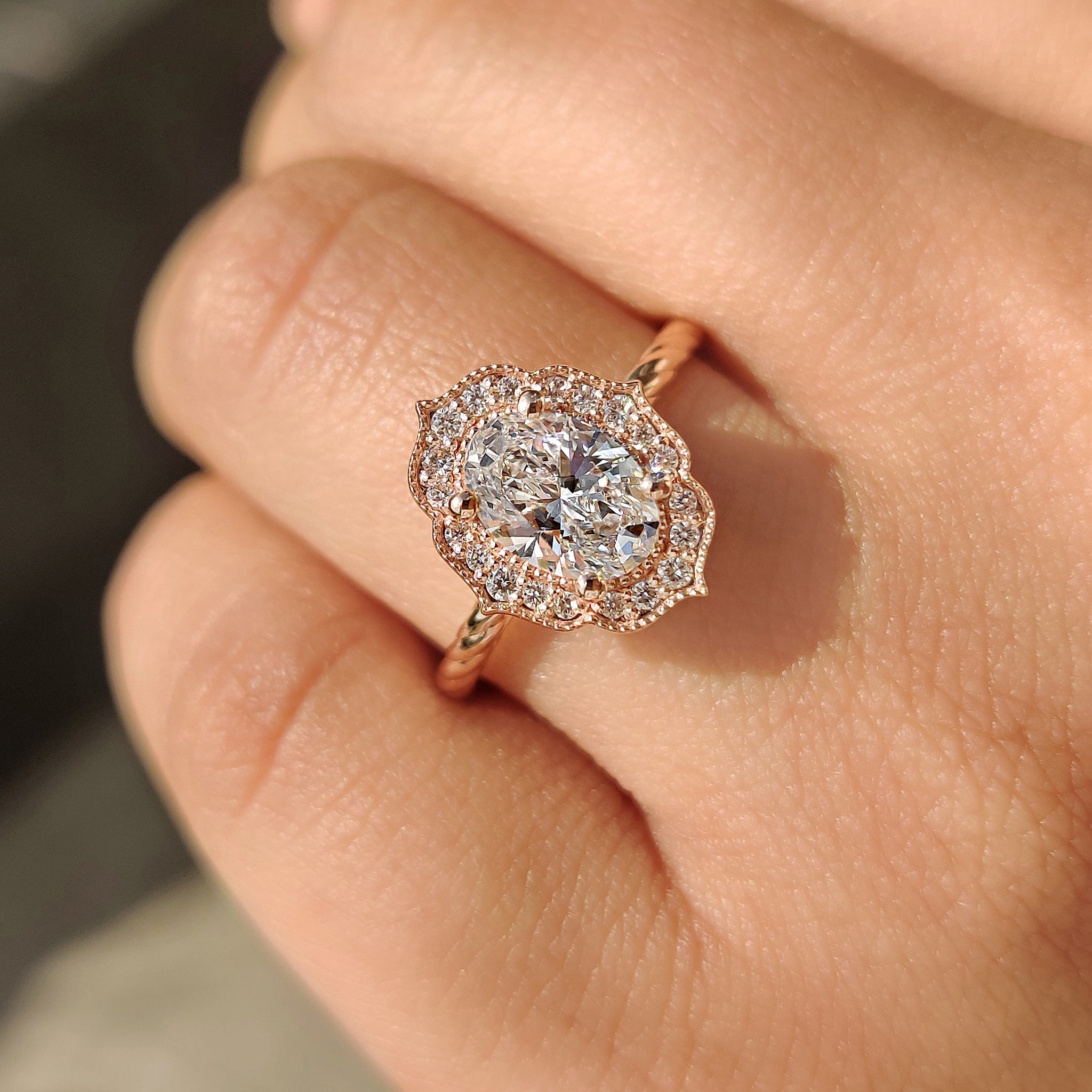 Oval Diamond Engagement Ring in Milgrain Details Secondary image