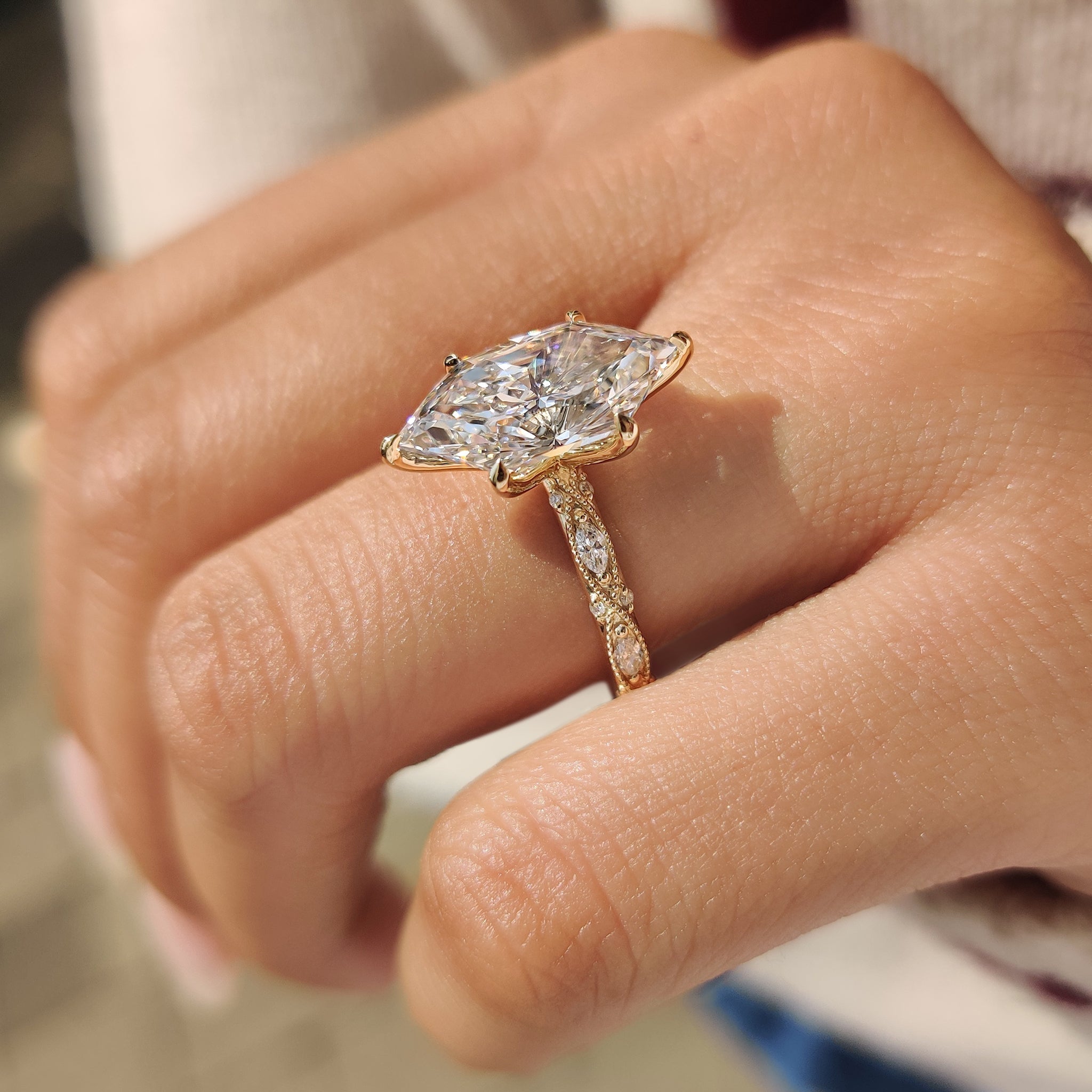 Vintage Style Dutch Marquise Ring with Milgrain Detailing