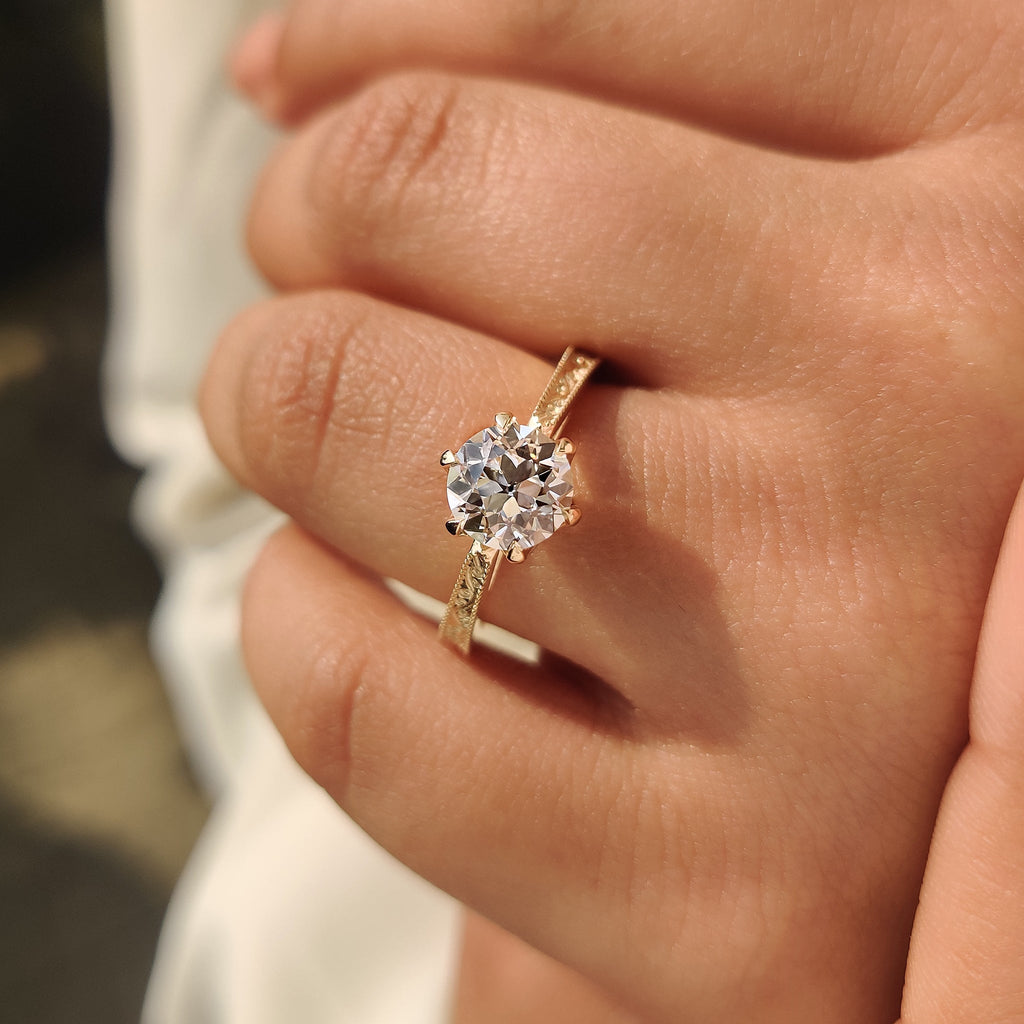 Old European Cut Round Diamond Ring in Solitaire Style