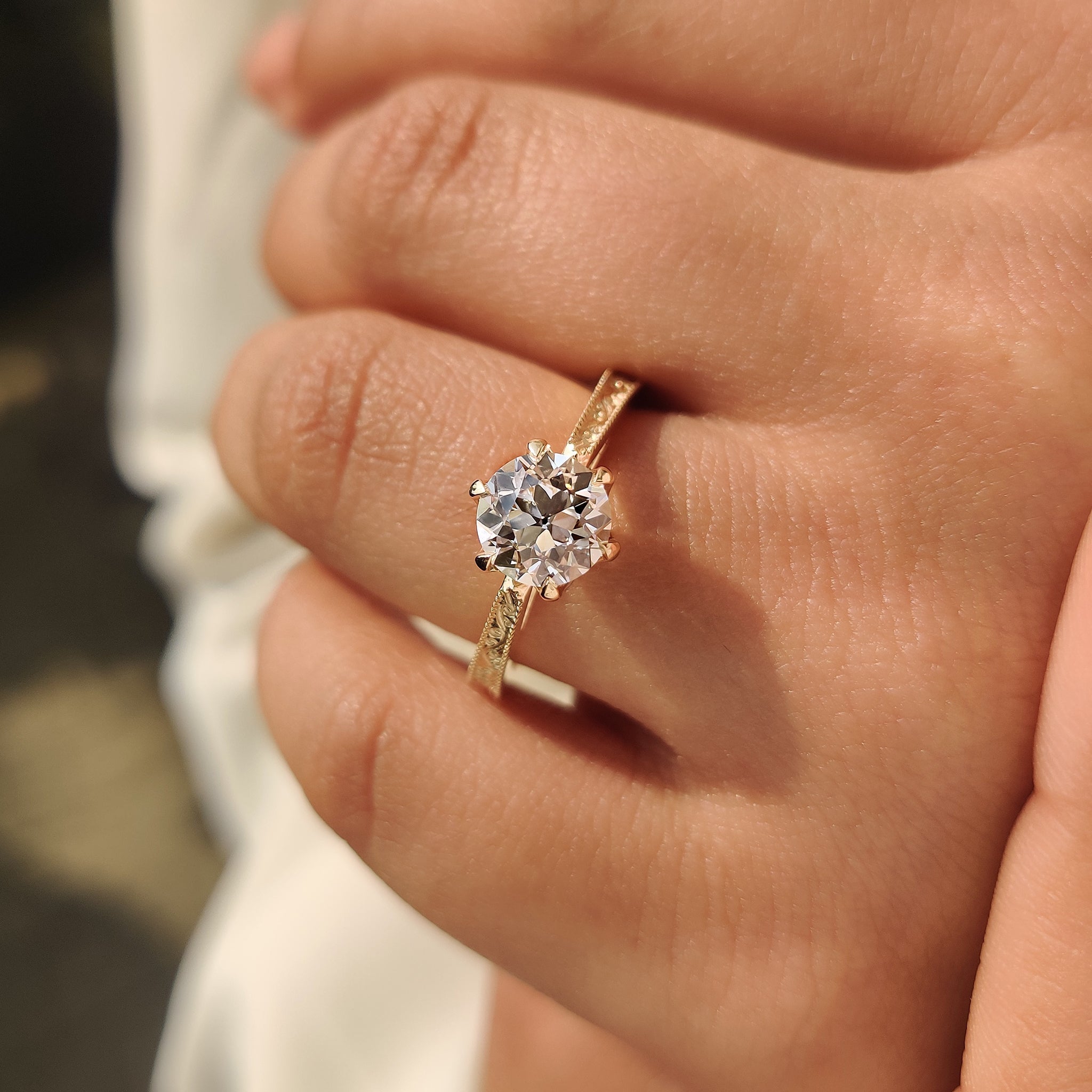 Old European Cut Round Diamond Ring in Solitaire Style