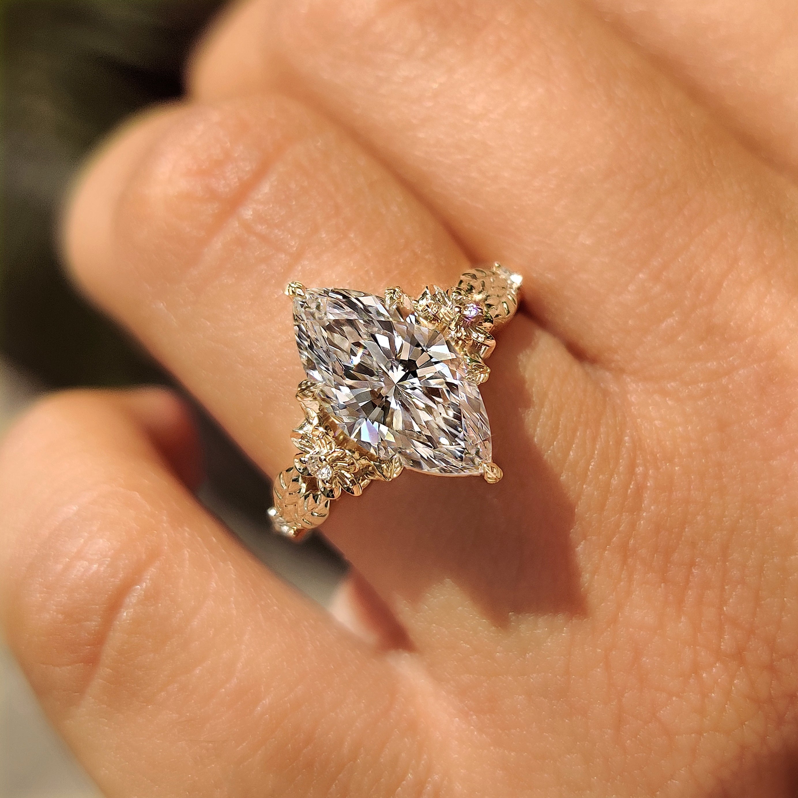 Flower Design Marquise Cut Diamond Ring In Vintage Style