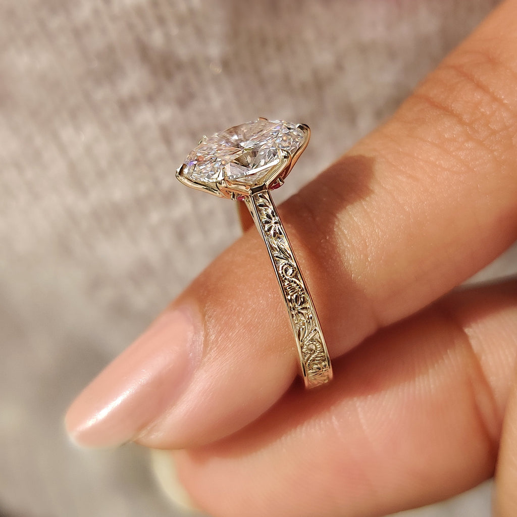 Solitaire Oval Diamond Ring In Art Deco