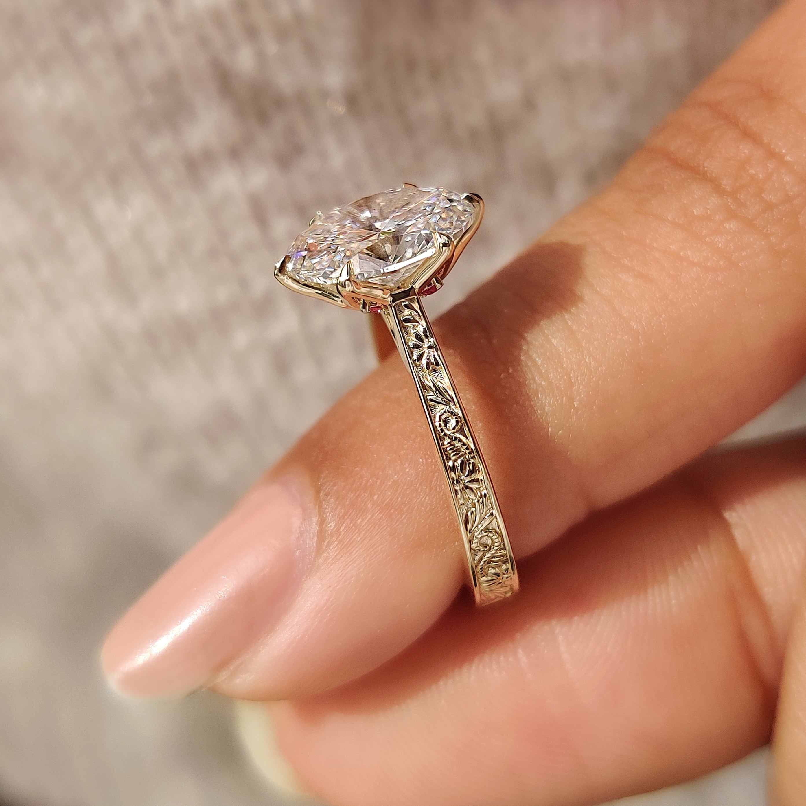 Solitaire Oval Diamond Ring In Art Deco