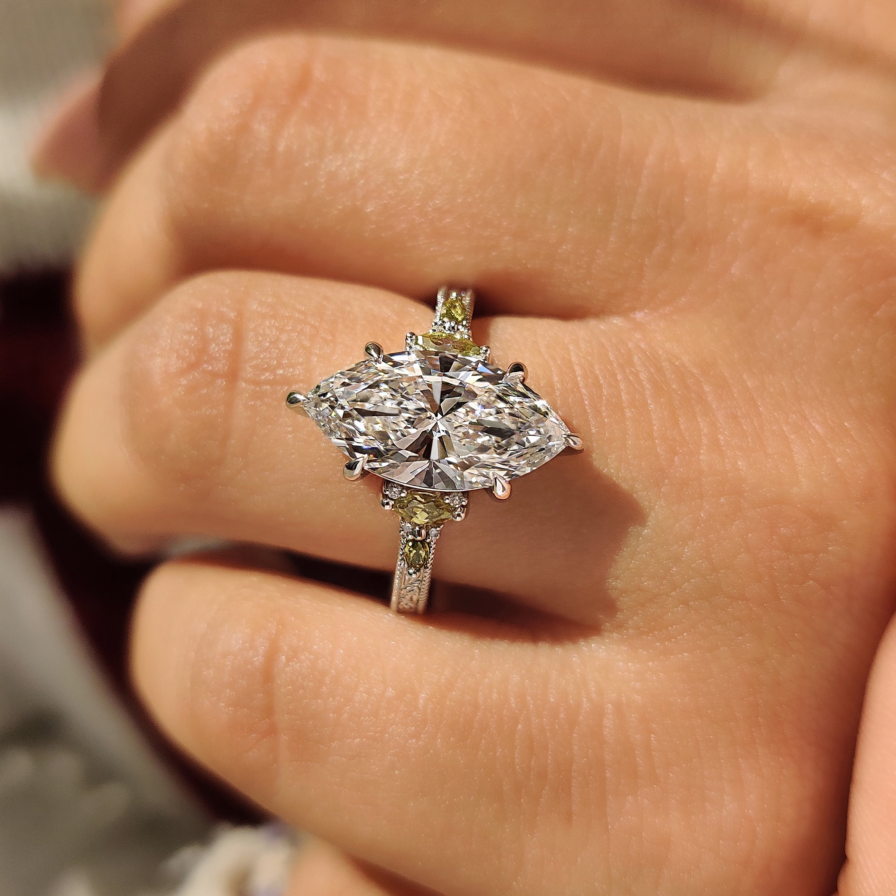 Marquise Engagement Ring In Vintage Art Deco style