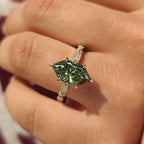 Green Dutch Marquise Engagement Ring with Milgrain Details