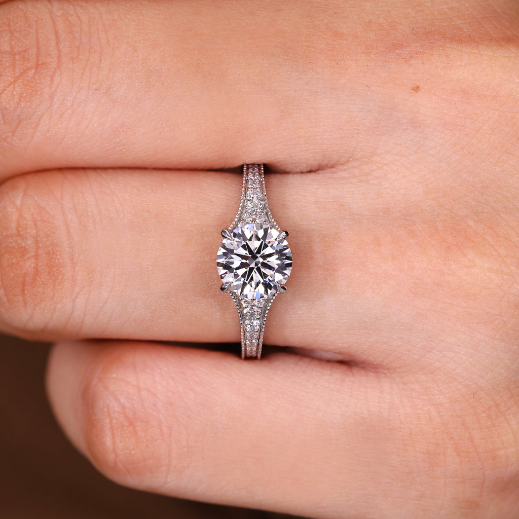 Round Diamond Engagement Ring with Round Diamonds Pave Setting