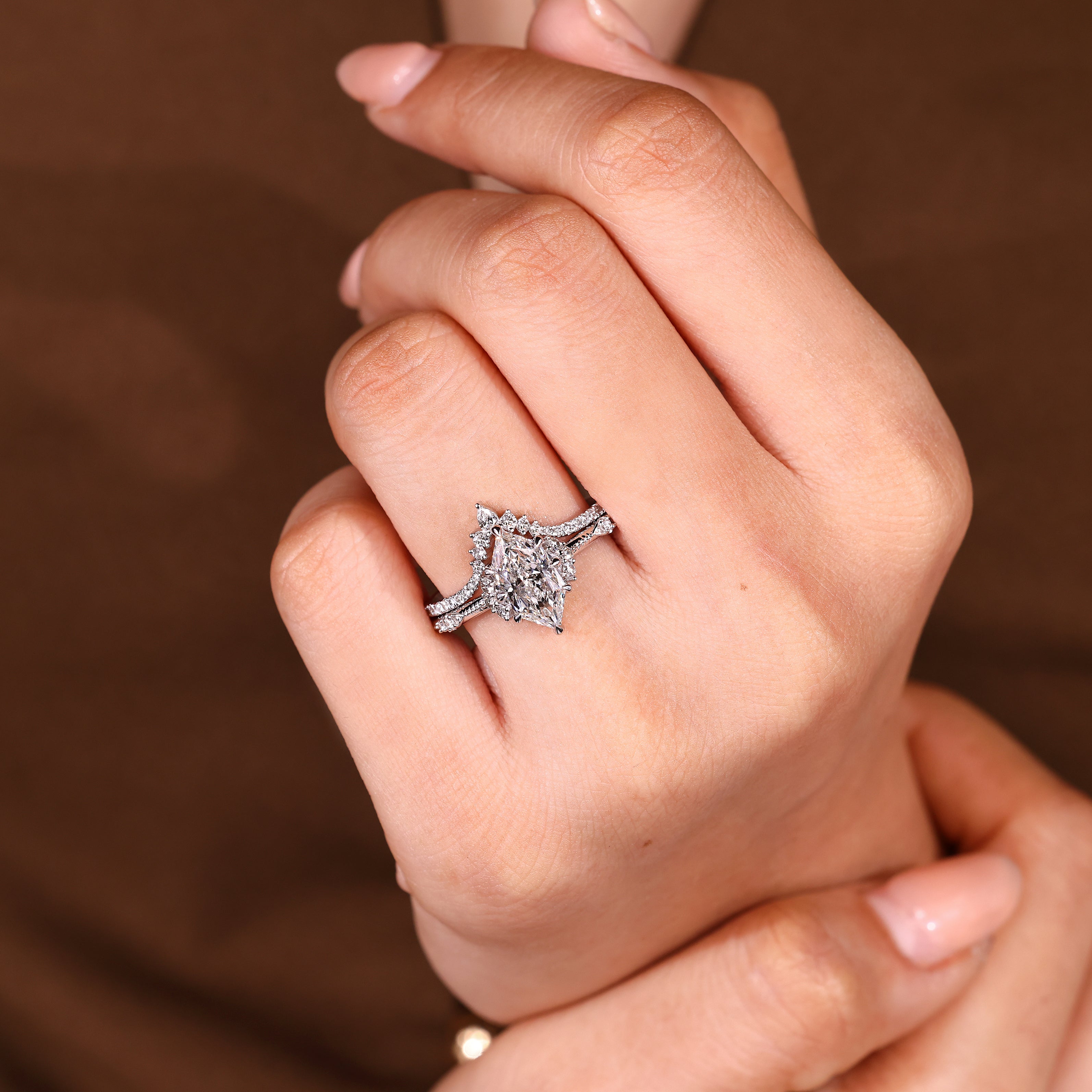 Dutch Marquise Engagement Ring With Wedding Band In Stackable Style Secondary image