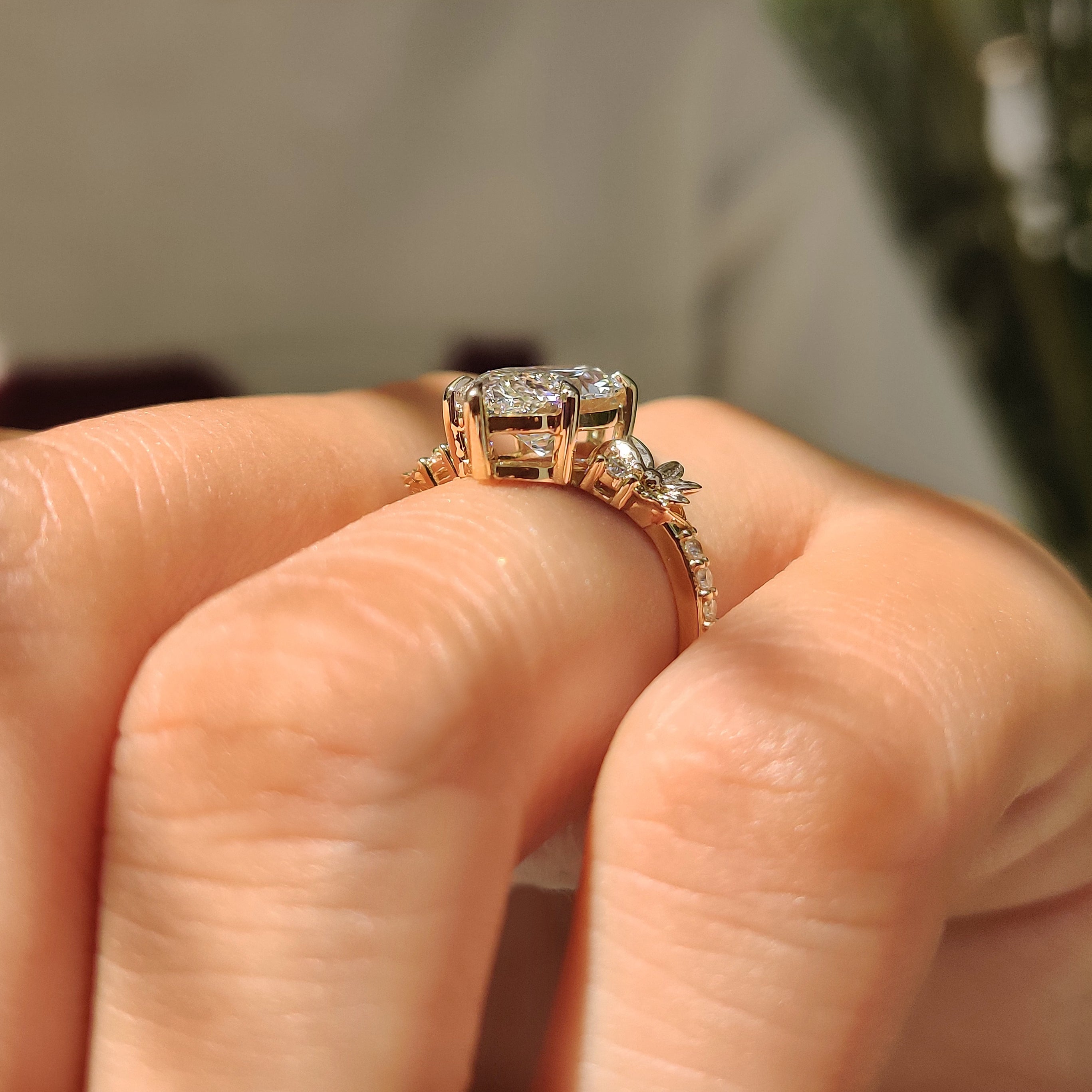 Nature Inspired Marquise Diamond Ring in Flower Detailing