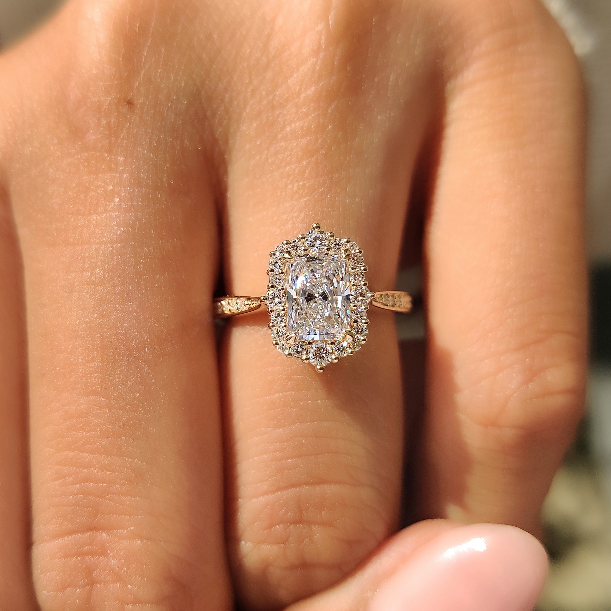 Radiant Cut Ring with Round Cut Pave Band Secondary image