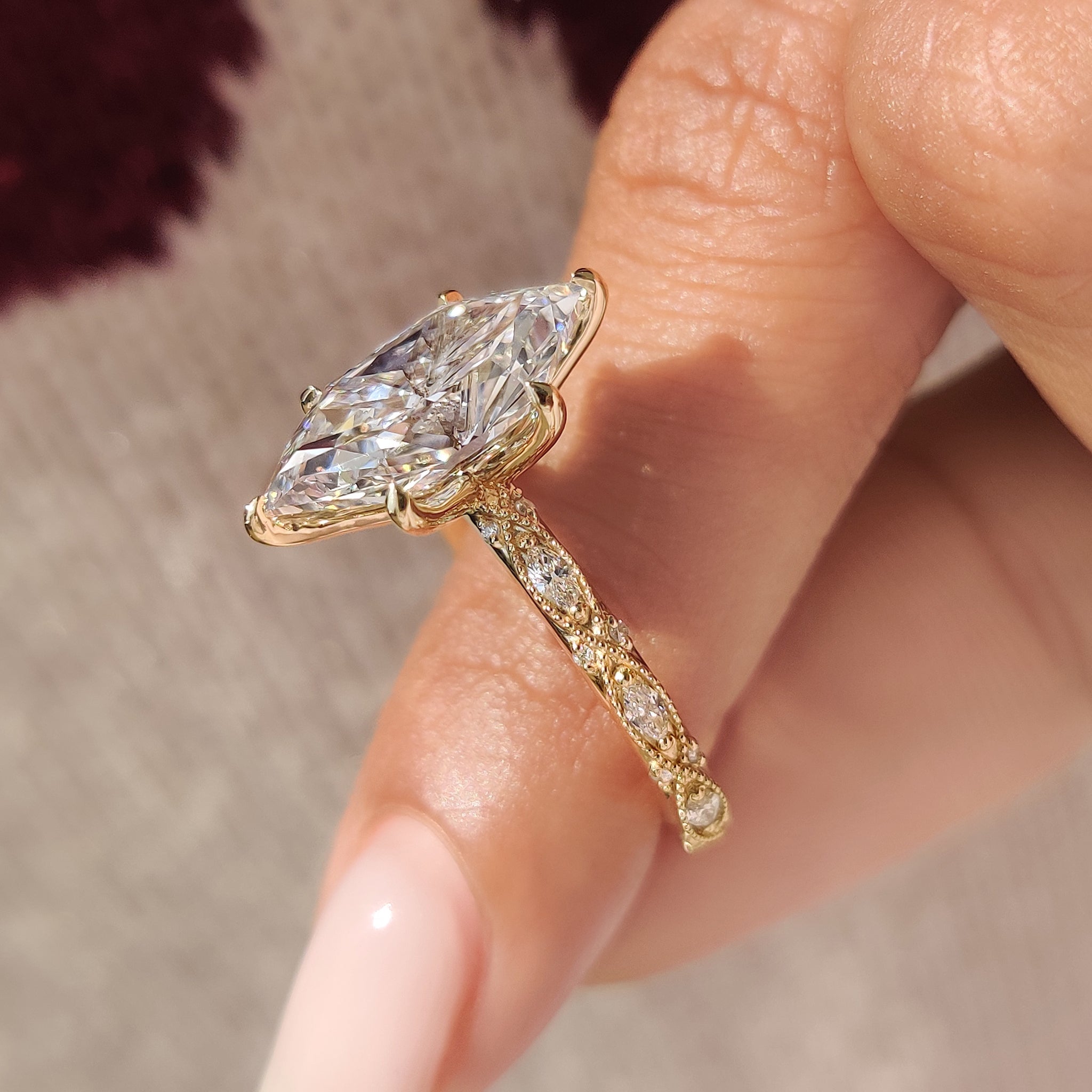 Vintage Style Dutch Marquise Ring with Milgrain Detailing