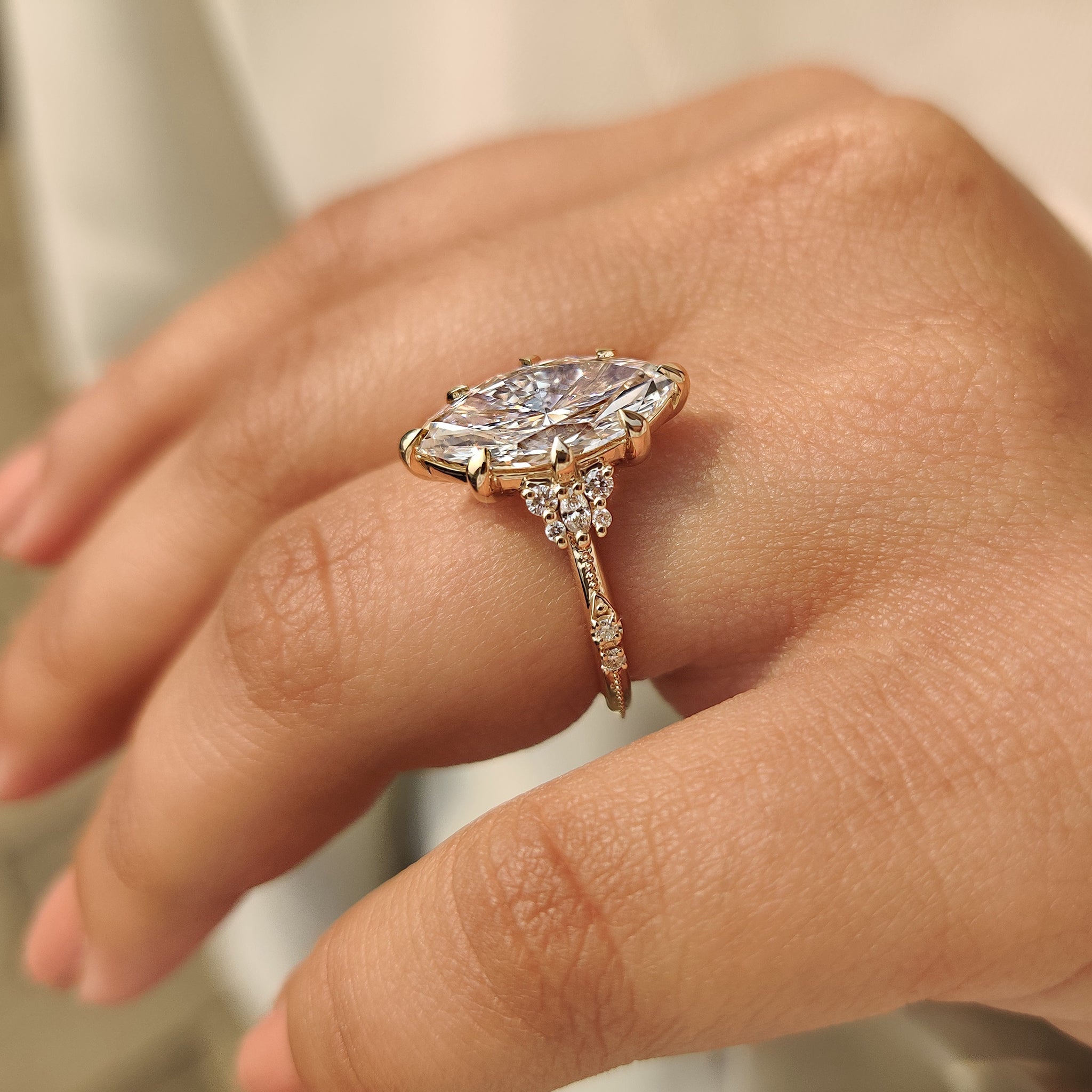 Vintage Marquise Engagement Ring with Milgrain Detailing