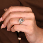 Vintage Marquise Engagement Ring Set with Curved Wedding Band