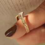 V Shape Art Deco Wedding Band In Milgrain Details