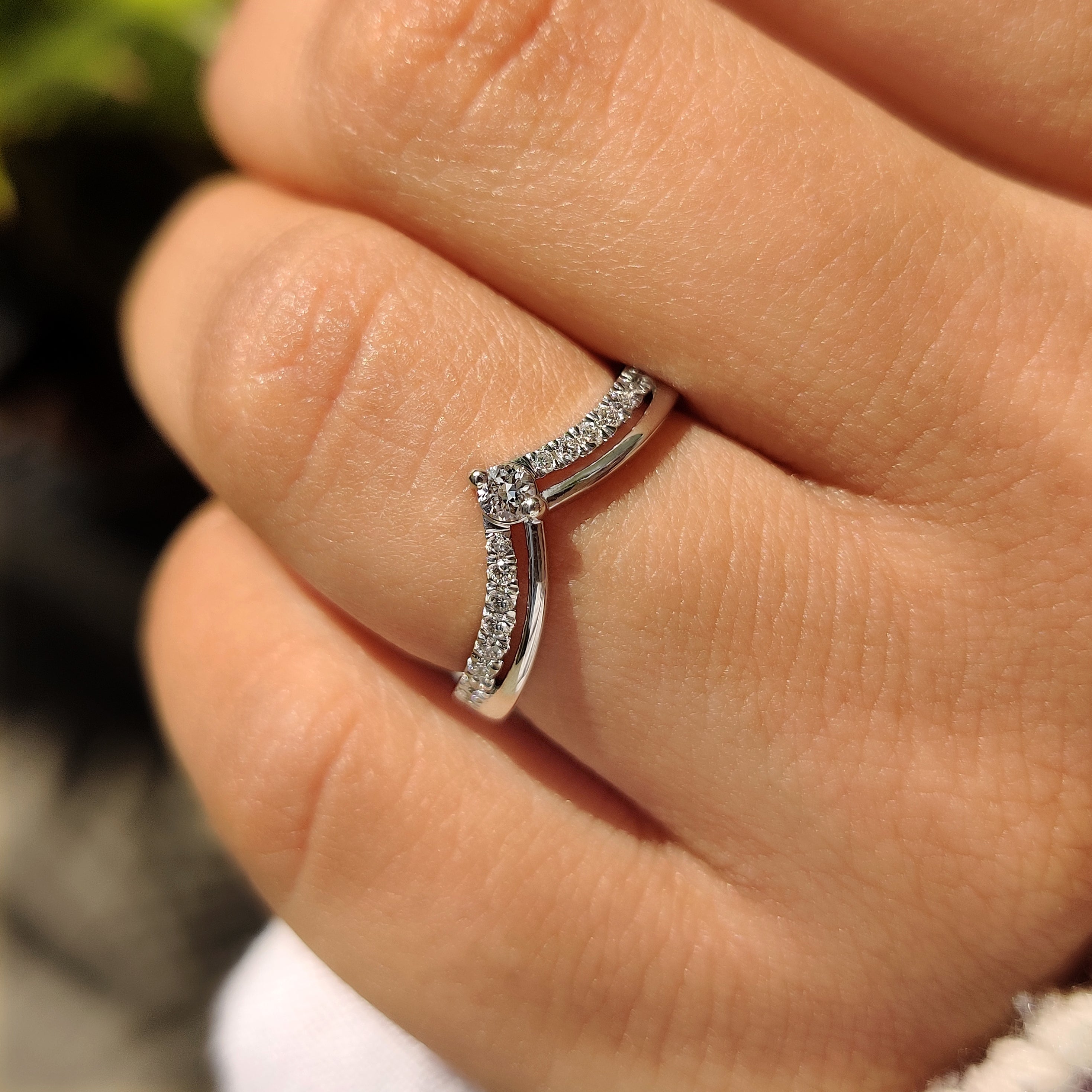 Round Diamond Wedding Band In Chevron Style